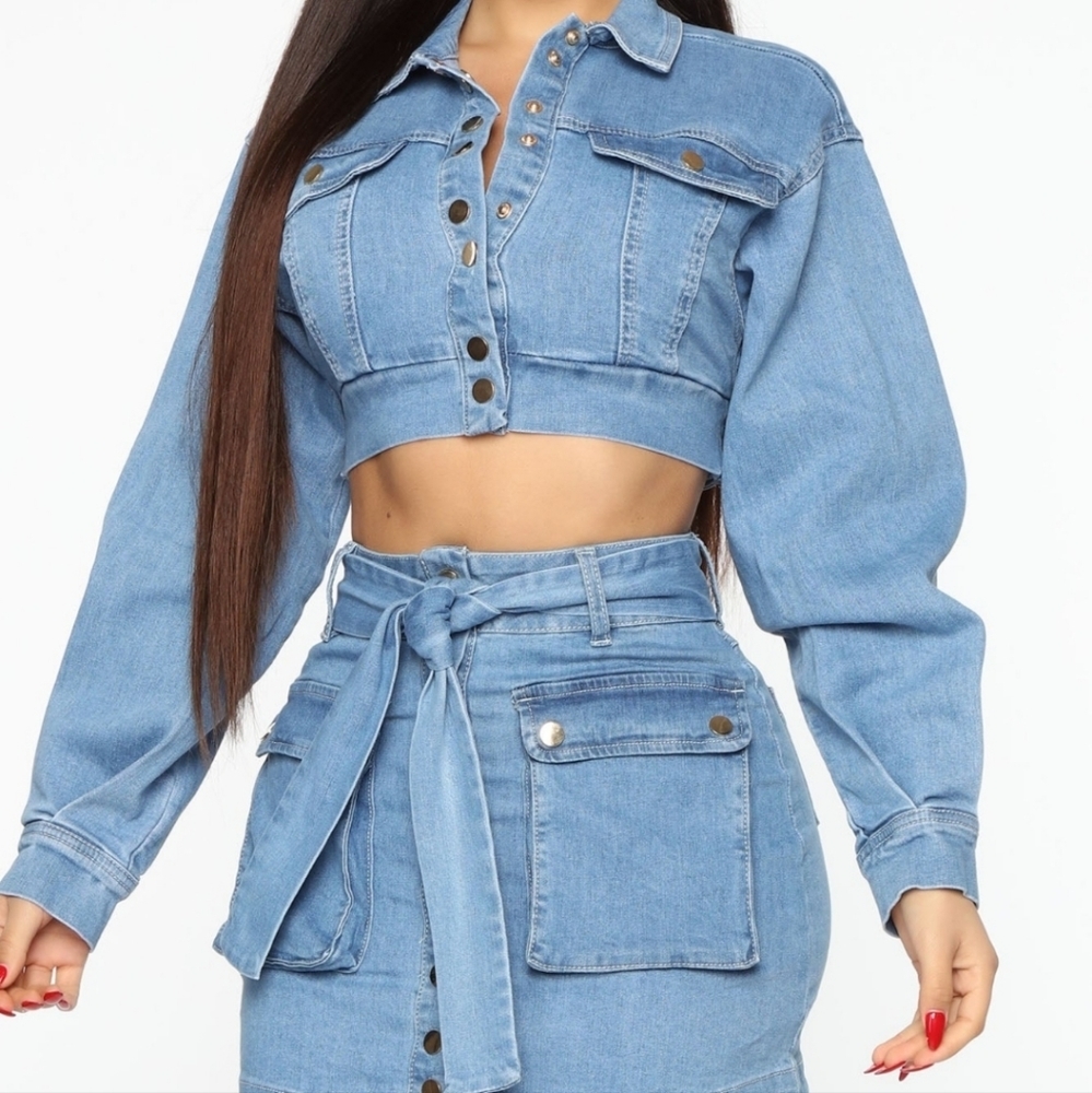 Fashion Nova Denim on Denim Matching Blue Skirt Set - Picture 10 of 16